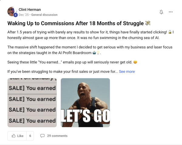 Screenshot of a real review from Clint Herman, an AI Profit Boardroom member