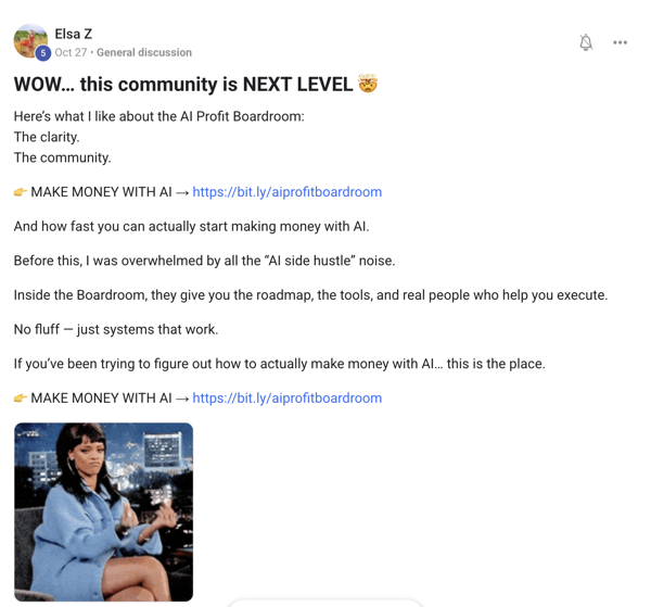 Screenshot of a real review from Elsa Z, an AI Profit Boardroom member